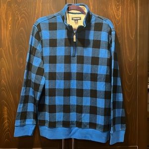 Lands End Quarter Zip Pullover Buffalo Check Plaid Blue Size L NWOT Bedford